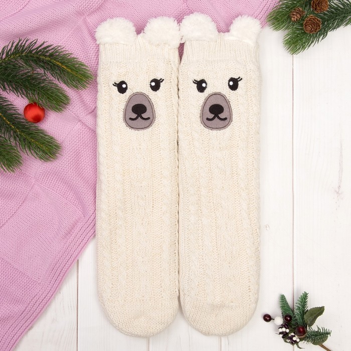 Носки высокие "Белый мишка", цвет белый