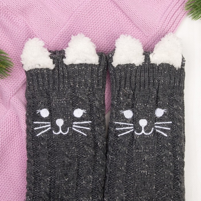 Носки высокие "Серый котик", цвет тёмно-серый