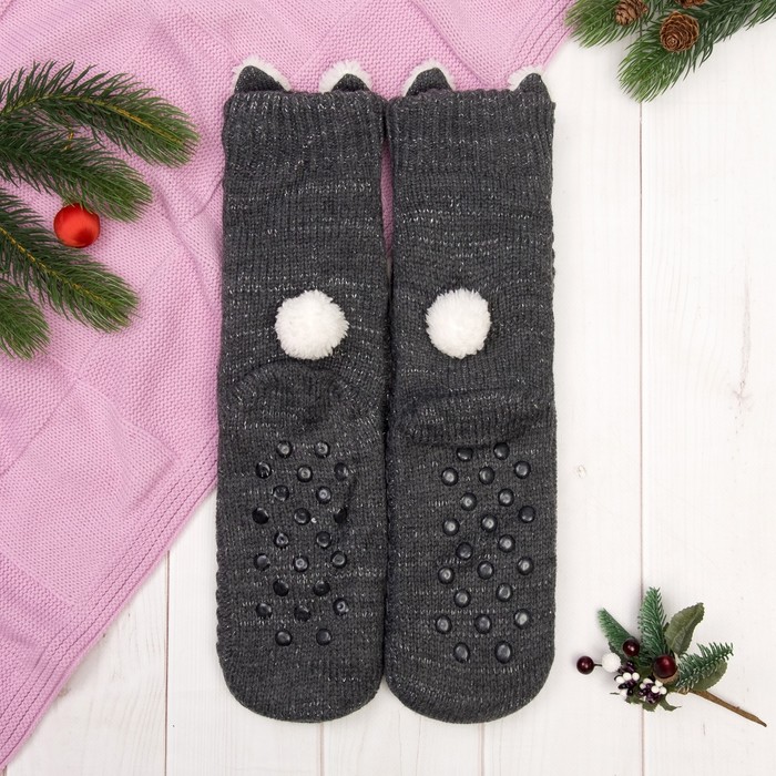 Носки высокие "Серый котик", цвет тёмно-серый