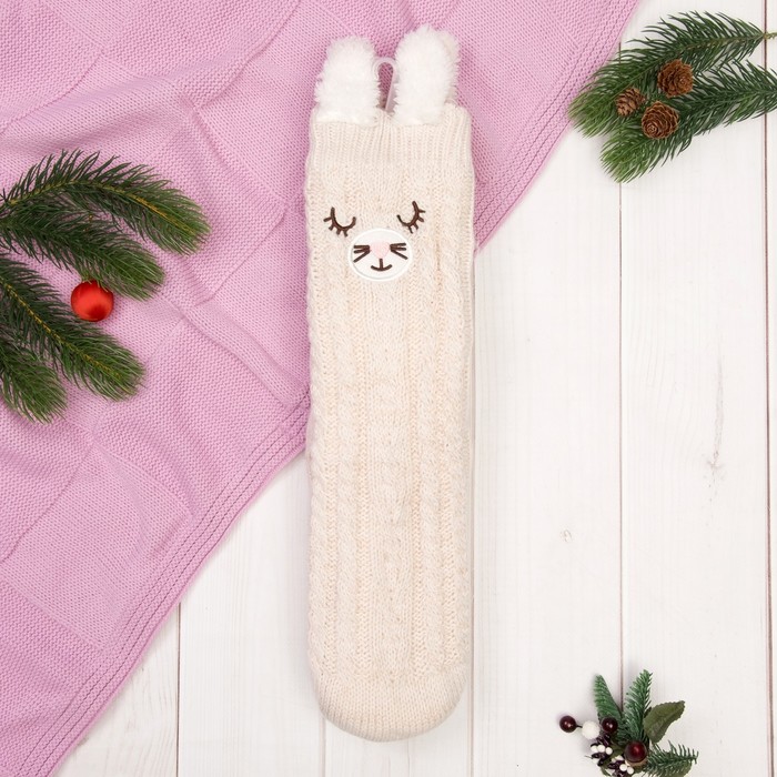 Носки высокие "Сонная кошечка", цвет бежевый