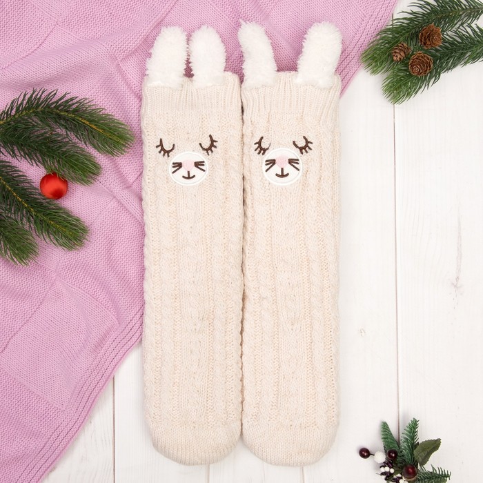 Носки высокие "Сонная кошечка", цвет бежевый