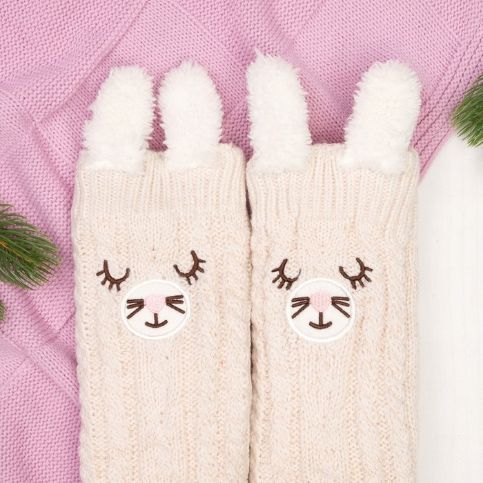 Носки высокие "Сонная кошечка", цвет бежевый