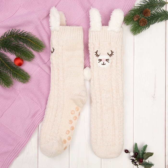 Носки высокие "Сонная кошечка", цвет бежевый