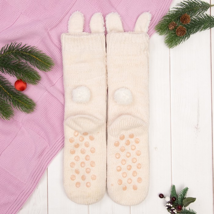 Носки высокие "Сонная кошечка", цвет бежевый