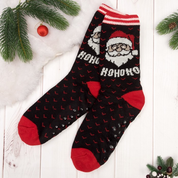 Носки тёплые со стоперами "Новый год", вид 2, цвет чёрный