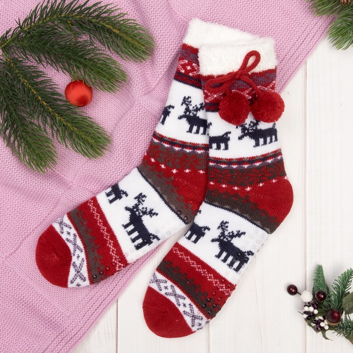 Носки детские тёпные со стоперами "Северное сияние", цвет красный