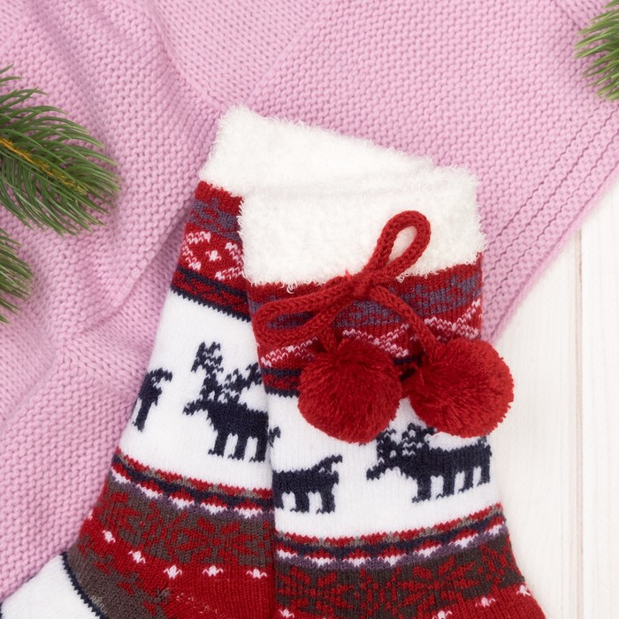 Носки детские тёпные со стоперами "Северное сияние", цвет красный