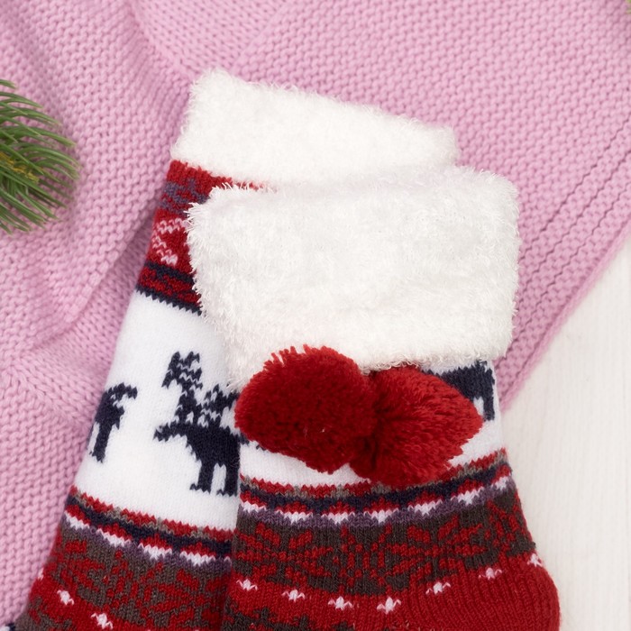 Носки детские тёпные со стоперами "Северное сияние", цвет красный