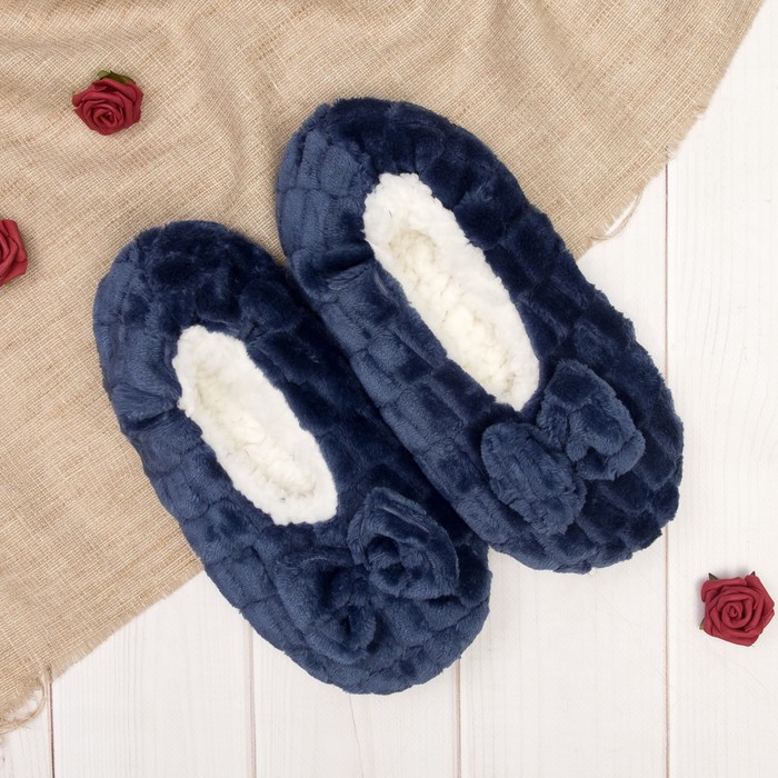 Носки-тапочки "Плюшевые бантики", цвет синий