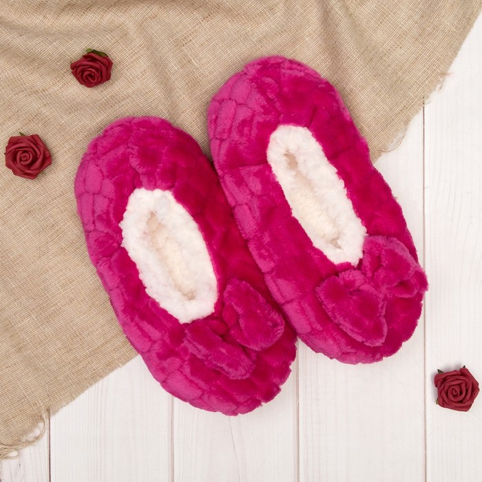Носки-тапочки "Плюшевые бантики", цвет розовый