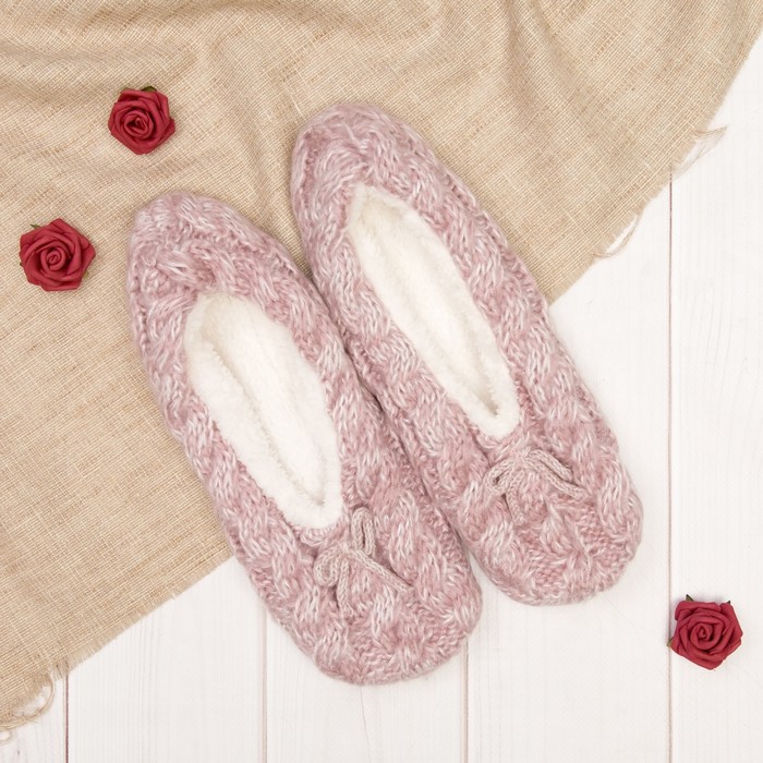 Носки-тапочки "Вязаные бантики", цвет светло-розовый