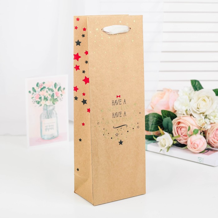 Пакет подарочный под бутылку, 12 х 8 х 35 см