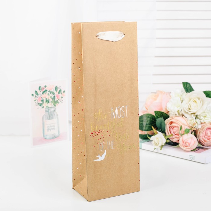 Пакет подарочный под бутылку, 12 х 8 х 35 см