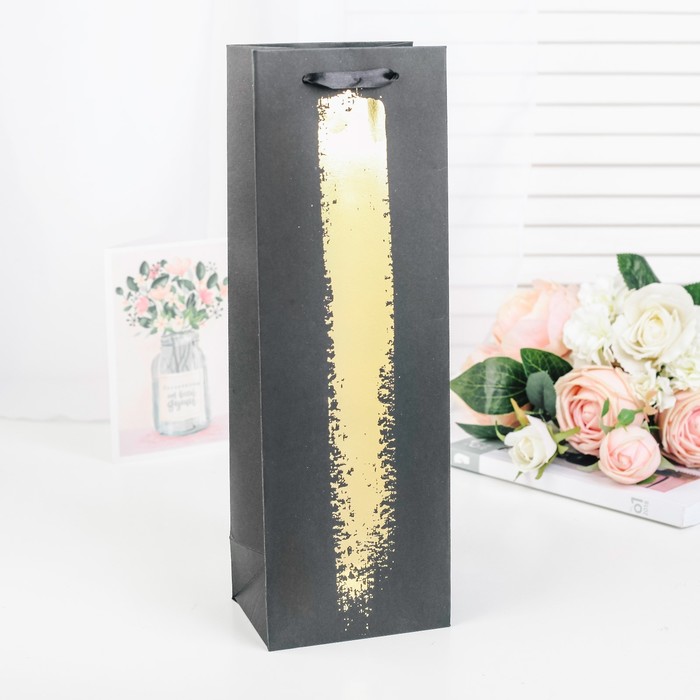 Пакет подарочный под бутылку, 12 х 8 х 35 см