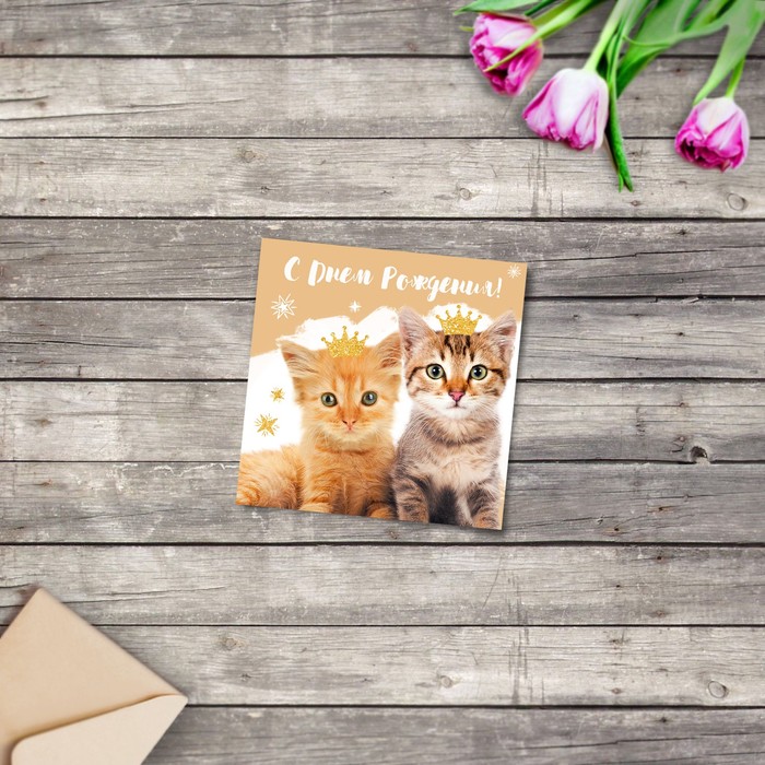Мини‒открытка «С Днём рождения», котики, 7 х 7 см