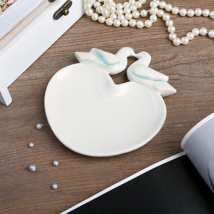 Блюдце для колец "Сердце с голубями", фарфор