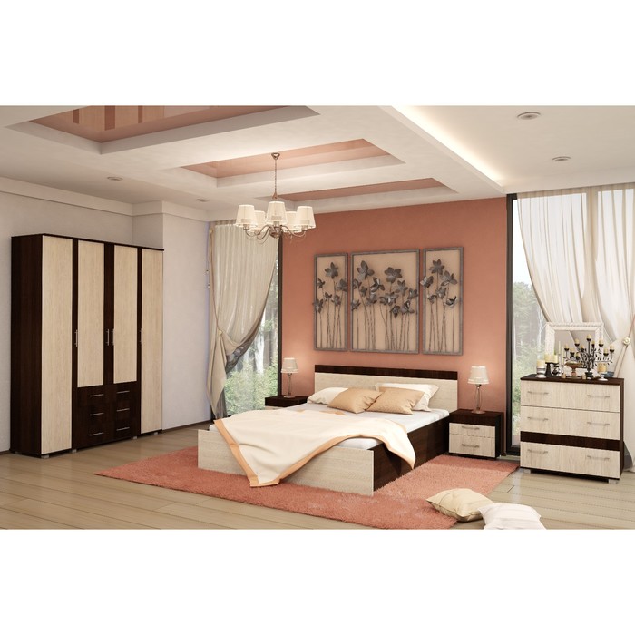 Шкаф "Анна", 1600х500х2120 мм, 4 створчатый с зеркалами, цвет венге/ясень шимо светлый