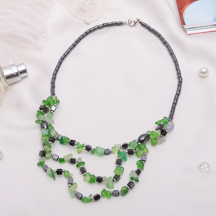 Бусы 3 яруса "Гематит с хризолитом", 52см