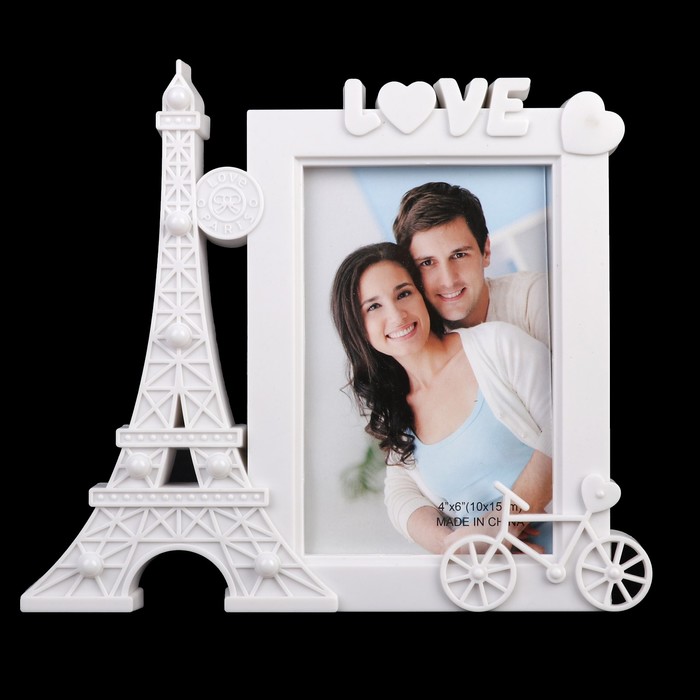 Фоторамка 10х15 см свет 7 диодов "Велосипедная прогулка по Парижу" белая 23,5х20х3 см