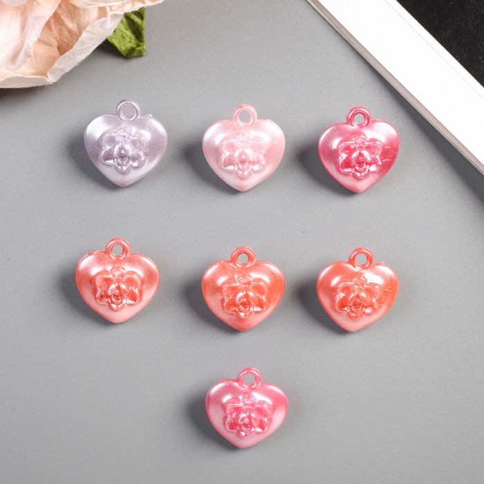 Декор для творчества пластик "Сердце с цветком цветной перламутр" 12 гр 2 см