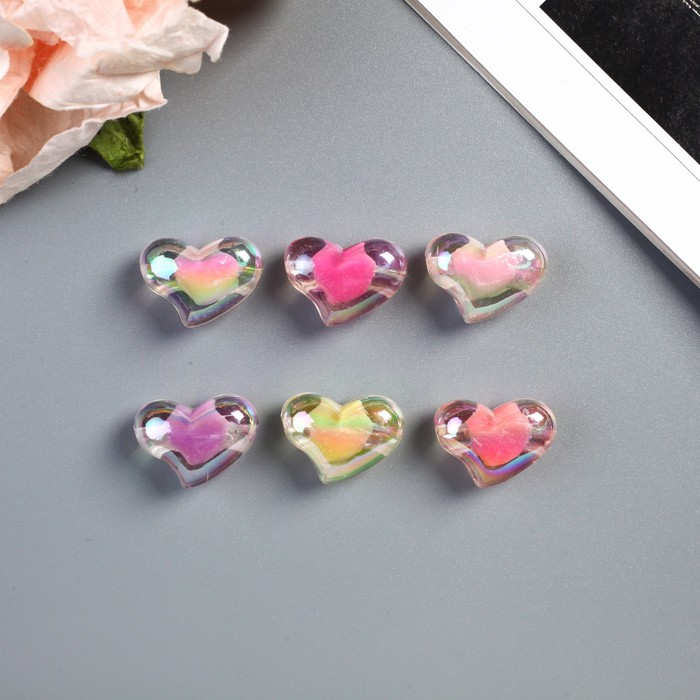 Набор бусин для творчества пластик "Сердце в сердце перламутр" 15 гр 2х2 см