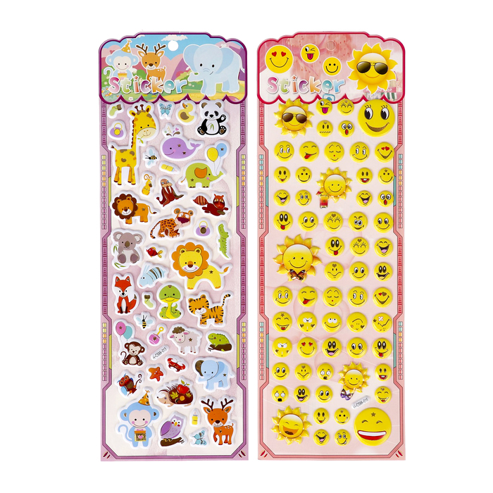 Наклейка пластик "Зверята/Смайлики" МИКС 36х12,5 см