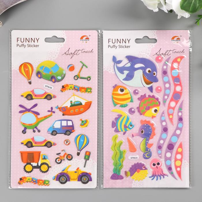 Наклейка пластик с золотом "Транспорт/Рыбки" МИКС 23,5х12,5 см