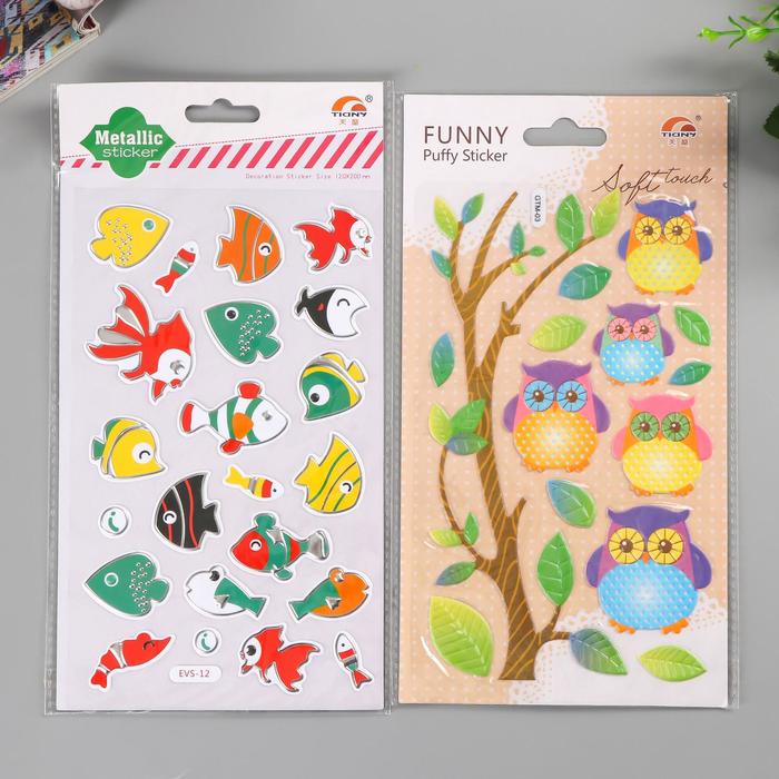 Наклейка пластик с золотом "Зверята/Совята" МИКС 23,5х12,5 см