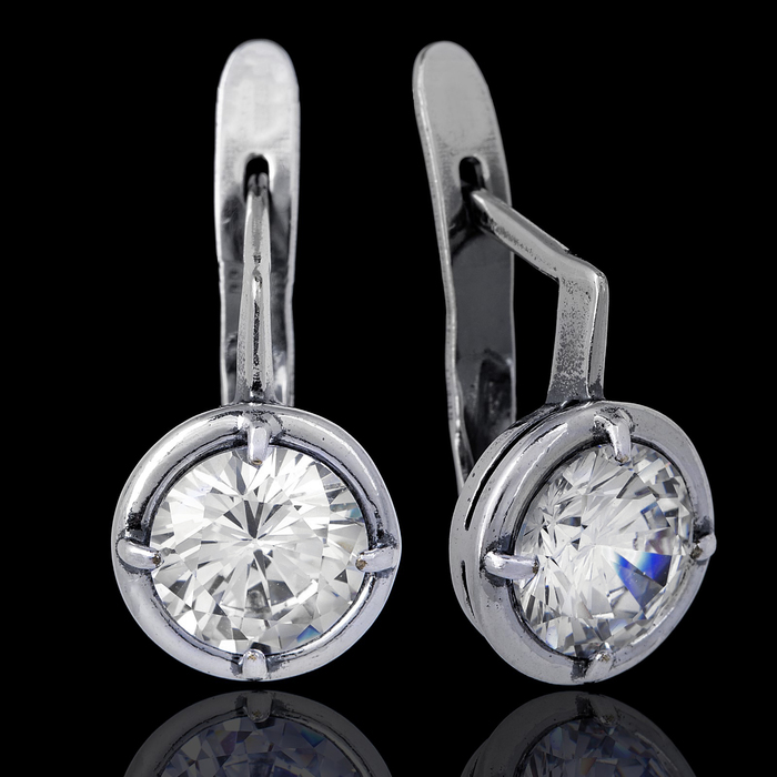 Серьги "Кумир", цвет белый в чернёном серебре