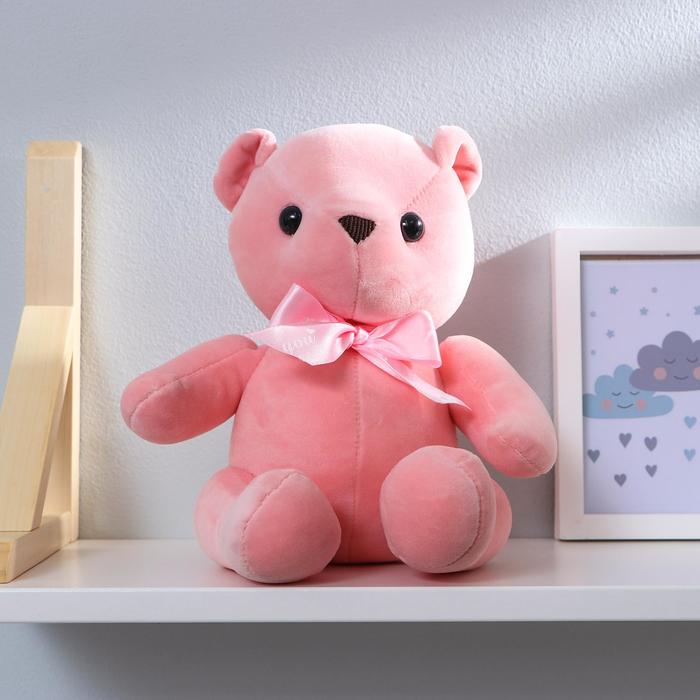 Мягкая игрушка "Мишка с бантиком" с присоской, цвет розовый