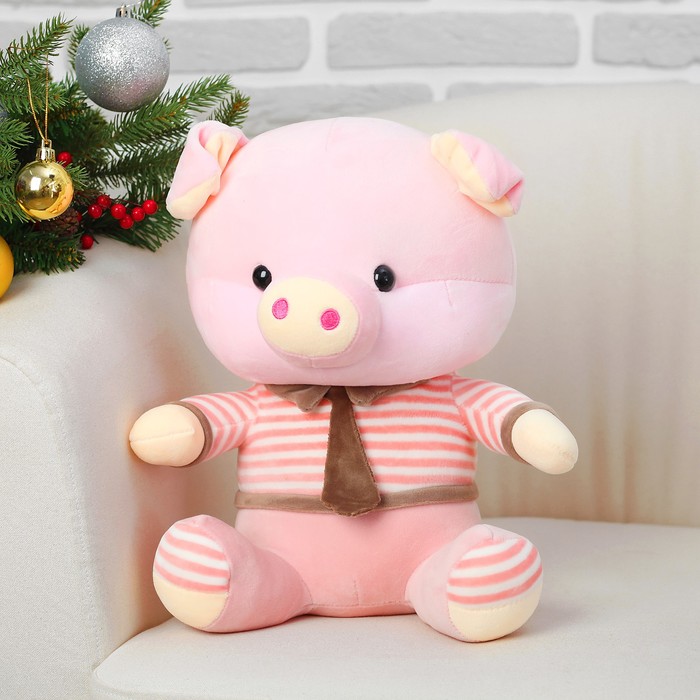 Мягкая игрушка "Хрюн" в полосатой футболке, с галстуком