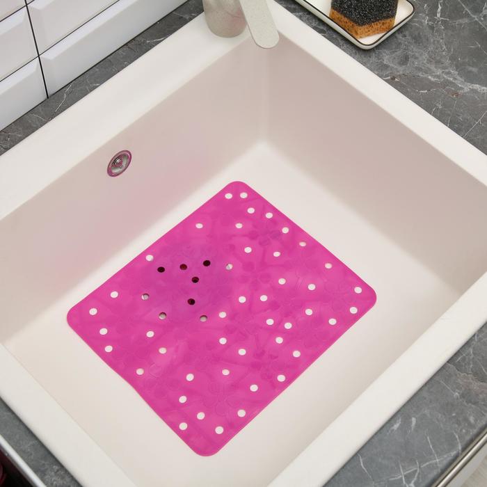 Коврик в раковину "Цветы" 30х26 см, цвет МИКС