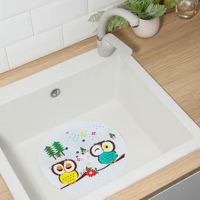 Коврик в раковину "Совушки" 29х29 см, круглый, цвет МИКС