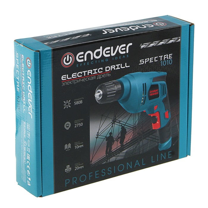 Электрическая дрель Endever Spectre-1010, 580 Вт, 2750 об/мин, БЗП, безударная