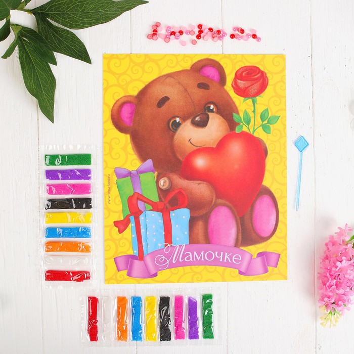 Фреска с полубусинами "Мамочке", медвежонок