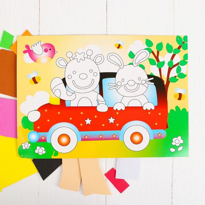 Аппликация 3D "Зайка с жирафом" из ЕVA