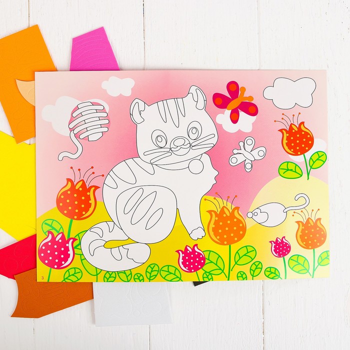 Аппликация 3D "Котенок на поляне" из ЕVA