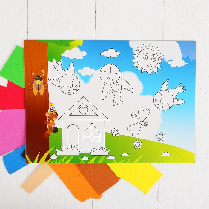 Аппликация 3D "Птички над домиком" из ЕVA