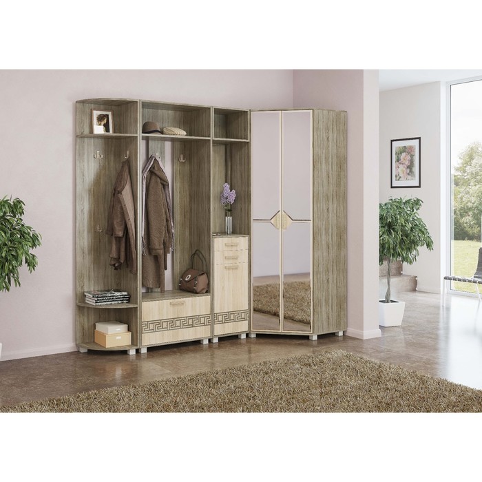 Шкаф угловой с зеркалом Саквояж, 820х820х2105, Дуб сонома темный/Дуб сонома светлый