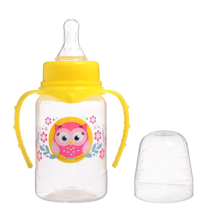 Бутылочка для кормления «Совушка Лили» детская классическая, с ручками, 150 мл, от 0 мес., цвет фуксия