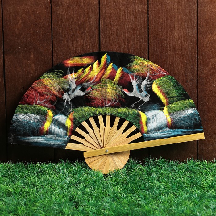 Веер бамбук с блестками "Свободные птицы" 25 см