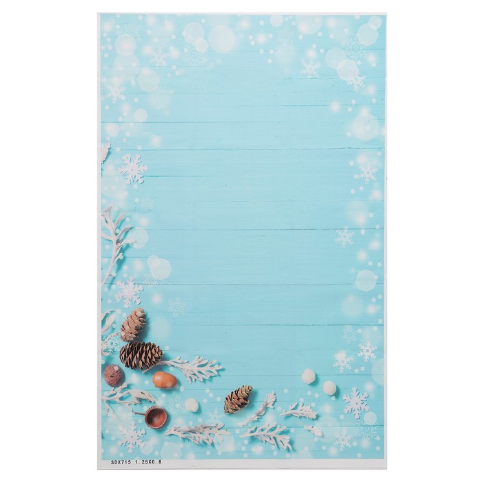 Фотофон винил "Голубые доски, снежинки и шишки" 80х125 см