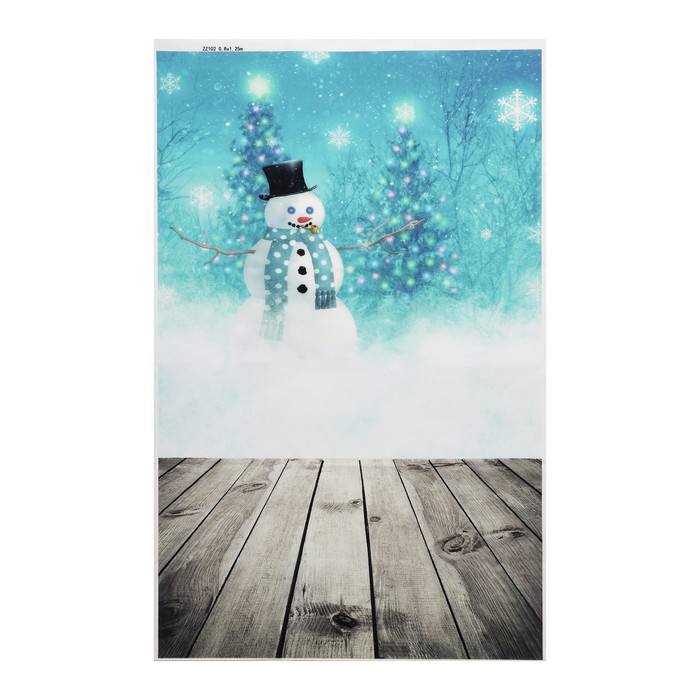 Фотофон винил "Снеговик и доски" стена+пол 125х80 см