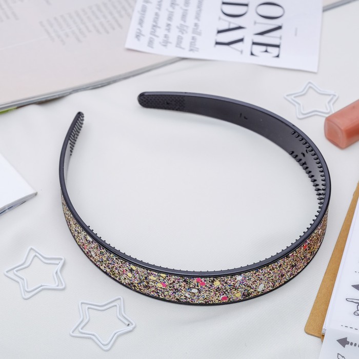 Ободок для волос "Окантовка" 2 см блестки крупные, микс