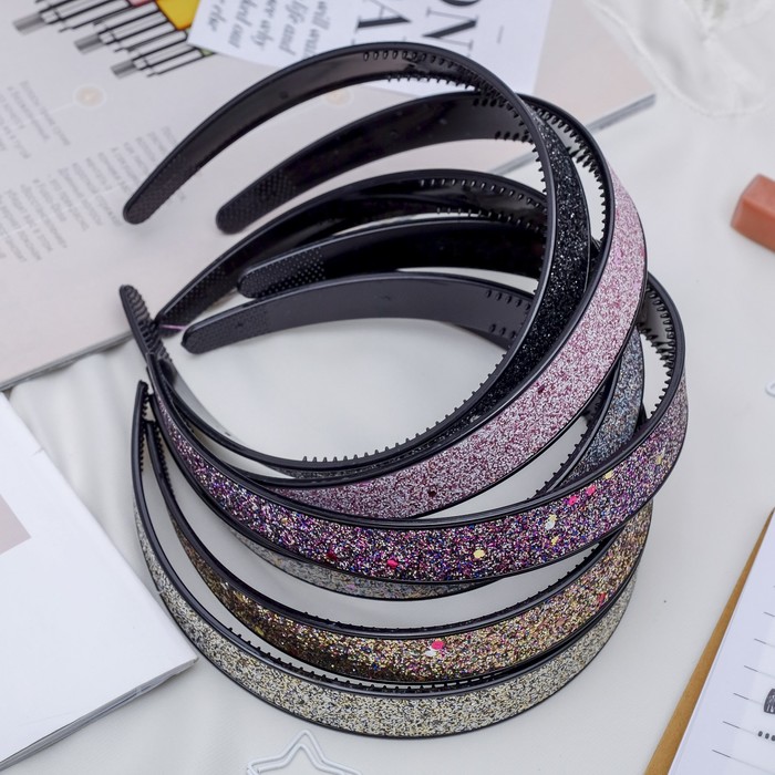 Ободок для волос "Окантовка" 2 см блестки крупные, микс