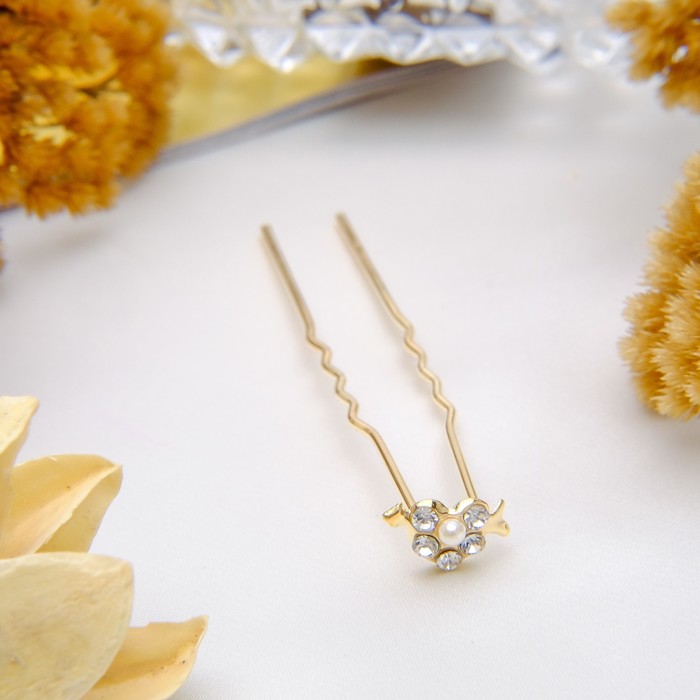 Шпилька для волос "Сердце со стрелой" с жемчужиной