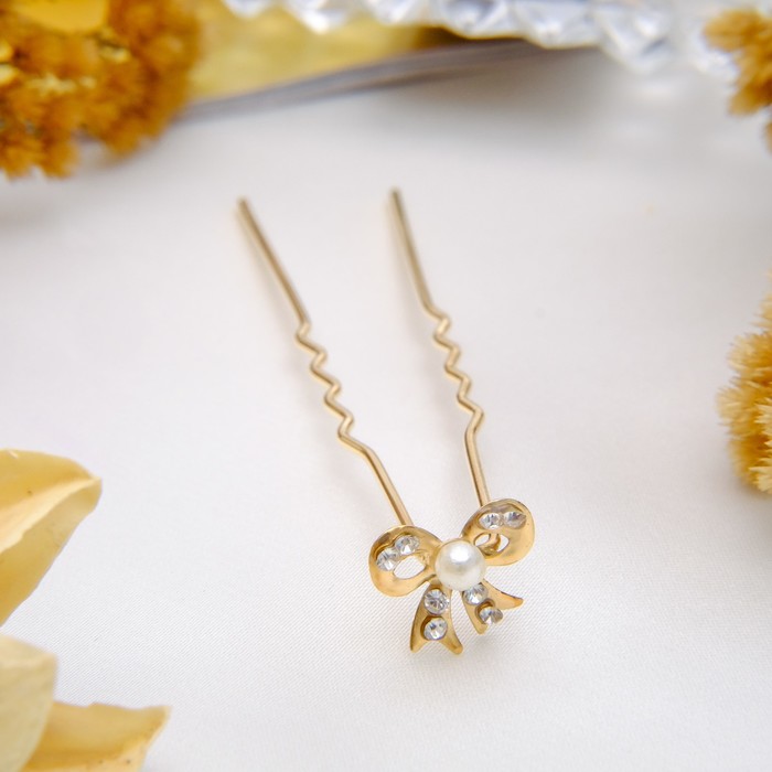 Шпилька для волос "Бантик" с жемчужиной