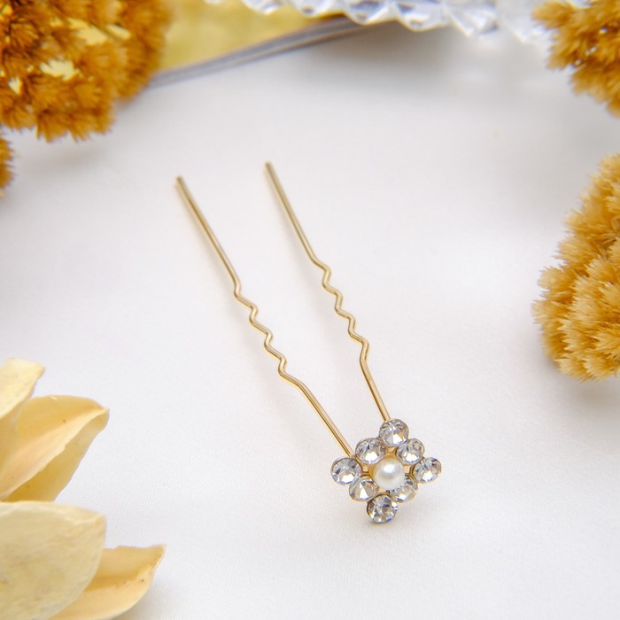 Шпилька для волос "Ромбик" с жемчужиной