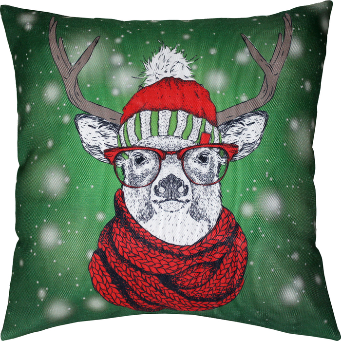Наволочка Олень в красной шапке 38х38 см, саржа, 240г/м, пэ100%