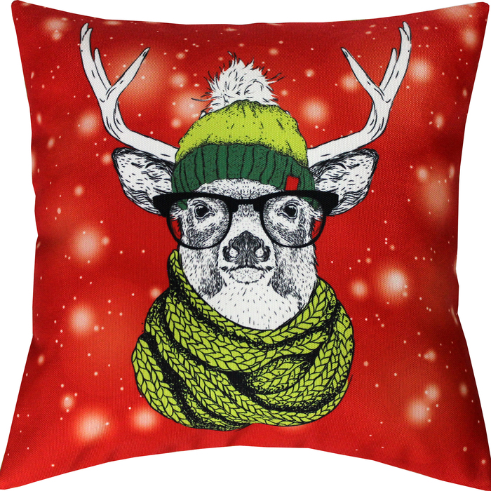 Наволочка Олень в зеленой шапке 38х38 см, саржа, 240г/м, пэ100%